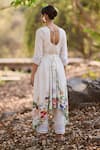 Shop_Nirmooha_Ivory Silk Embroidery, Lace Round Neck Floral Printed Asymmetrical Anarkali Set _at_Aza_Fashions