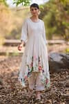 Buy_Nirmooha_Ivory Silk Embroidery, Lace Round Neck Floral Printed Asymmetrical Anarkali Set _at_Aza_Fashions