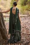 Shop_Nirmooha_Olive Green Chiffon Embroidery Round Neck The Vangaurd Hand Sharara Set _at_Aza_Fashions