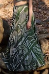 Buy_Nirmooha_Olive Green Silk Tassels Asymmetric Tribal Royal Geometric Printed Lehenga Set _Online_at_Aza_Fashions