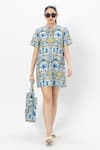 Buy_SOBARIKO_Multi Color Linen Collared Coco Palm Multicolor Shift Dress _at_Aza_Fashions