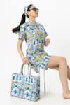 SOBARIKO_Multi Color Linen Collared Coco Palm Multicolor Shift Dress _Online_at_Aza_Fashions