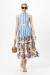 Buy_SOBARIKO_Blue Linen Halter , Round Striped Emily Skirt Set _at_Aza_Fashions