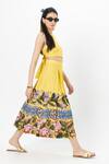 Buy_Sobariko_Yellow Linen Open Neck Floral Print Skirt Set _Online_at_Aza_Fashions