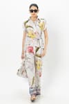 SOBARIKO_White Linen Collared Alicia Twist Floral Co-ord Set _Online_at_Aza_Fashions