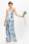 SOBARIKO_Blue Linen Bandeau Neck Floral Print Strapless Co-ord Set _at_Aza_Fashions