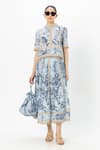 SOBARIKO_Blue Linen Embroidery High Neck Bianca Floral Print Skirt Set _Online_at_Aza_Fashions