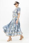 Buy_SOBARIKO_Blue Linen Embroidery High Neck Bianca Floral Print Skirt Set _Online_at_Aza_Fashions