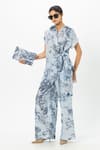Buy_Sobariko_Blue Linen Collared Bianca Twist Co-ord Set _at_Aza_Fashions