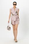 Buy_Sobariko_Pink Linen Collared Jasmine Floral Print Jacket Shorts Set _at_Aza_Fashions