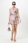 Sobariko_Pink Linen Collared Jasmine Floral Print Jacket Shorts Set _Online_at_Aza_Fashions