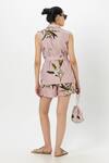 Shop_Sobariko_Pink Linen Collared Jasmine Floral Print Jacket Shorts Set _at_Aza_Fashions