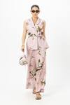 Buy_Sobariko_Pink Linen V-neck Floral Print Jasmine Jacket Set _at_Aza_Fashions
