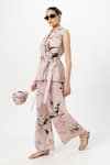Buy_Sobariko_Pink Linen V-neck Floral Print Jasmine Jacket Set _Online_at_Aza_Fashions