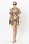 Buy_Sobariko_Multi Color Linen Round Neck Multicolor Rococo Yellow Shift Dress _at_Aza_Fashions