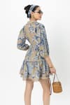 Shop_Sobariko_Blue Linen Mandarin Collar Tany Cinched Dress _at_Aza_Fashions
