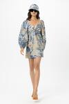 Sobariko_Blue Linen Sweetheart Neck Tany Twist Dress _Online_at_Aza_Fashions