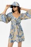 Buy_Sobariko_Blue Linen Sweetheart Neck Tany Twist Dress _Online_at_Aza_Fashions