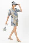 Sobariko_Beige Linen Floral Print Blazer And Shorts Set _Online_at_Aza_Fashions