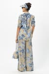 Shop_Sobariko_Blue Linen Floral Print Blazer And Pant Set _at_Aza_Fashions