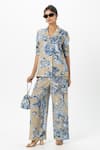 Buy_Sobariko_Blue Linen Floral Print Blazer And Pant Set _at_Aza_Fashions