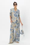 Sobariko_Blue Linen Floral Print Blazer And Pant Set _at_Aza_Fashions