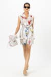 Buy_Sobariko_White Linen V-neck Floral Print Jacket Shorts Set _at_Aza_Fashions