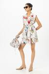 Buy_Sobariko_White Linen V-neck Floral Print Jacket Shorts Set _Online_at_Aza_Fashions