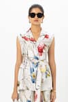 Shop_Sobariko_White Linen V-neck Floral Print Jacket Shorts Set _Online_at_Aza_Fashions