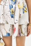Sobariko_White Linen V-neck Floral Print Jacket Shorts Set _at_Aza_Fashions