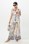 Buy_Sobariko_White Linen Collared Floral Print Jacket Pant Set _at_Aza_Fashions