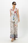 Shop_Sobariko_White Linen Collared Floral Print Jacket Pant Set _Online_at_Aza_Fashions