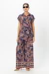 Buy_Sobariko_Blue Linen Collared Deniz Twist Co-ord Set _at_Aza_Fashions