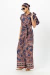 Sobariko_Blue Linen Collared Deniz Twist Co-ord Set _at_Aza_Fashions