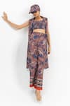 Buy_Sobariko_Blue Linen Open , Crew Deniz Layered Co-ord Set _at_Aza_Fashions