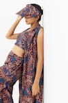 Sobariko_Blue Linen Open , Crew Deniz Layered Co-ord Set _at_Aza_Fashions
