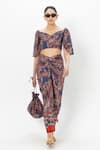 Buy_Sobariko_Blue Linen Off-shoulder Deniz Tulip Skirt Set _at_Aza_Fashions