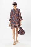Buy_Sobariko_Blue Linen Keyhole Neck Deniz Shift Dress _at_Aza_Fashions