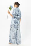 Shop_Sobariko_Blue Linen Embroidery Biance Floral Print Blazer Set _at_Aza_Fashions