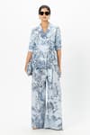 Buy_Sobariko_Blue Linen Embroidery Biance Floral Print Blazer Set _Online_at_Aza_Fashions
