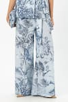 Sobariko_Blue Linen Embroidery Biance Floral Print Blazer Set _at_Aza_Fashions