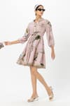 Sobariko_Pink Linen Embroidery Collared Jasmine Cinched Dress _Online_at_Aza_Fashions