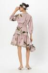 Shop_Sobariko_Pink Linen Embroidery Collared Jasmine Cinched Dress _at_Aza_Fashions