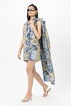 Sobariko_Beige Linen V-, Open Floral Print Trench Dress Set _Online_at_Aza_Fashions
