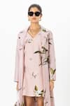 Sobariko_Pink Linen Embroidery V-neck, Collared Jasmine Trench Dress Set _Online_at_Aza_Fashions