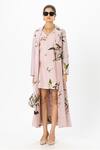 Buy_Sobariko_Pink Linen Embroidery V-neck, Collared Jasmine Trench Dress Set _Online_at_Aza_Fashions