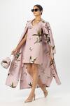 Buy_Sobariko_Pink Linen Embroidery V-neck, Collared Jasmine Trench Dress Set _at_Aza_Fashions