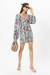 Sobariko_Blue Linen Embroidery Sweetheart Neck Chloe Twist Floral Dress _Online_at_Aza_Fashions