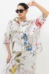 Sobariko_White Linen Collared Floral Print Alicia Co-ord Set _at_Aza_Fashions