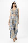 Buy_Sobariko_Beige Linen Collared, Square Neck Floral Print Layered Co-ord Set _at_Aza_Fashions